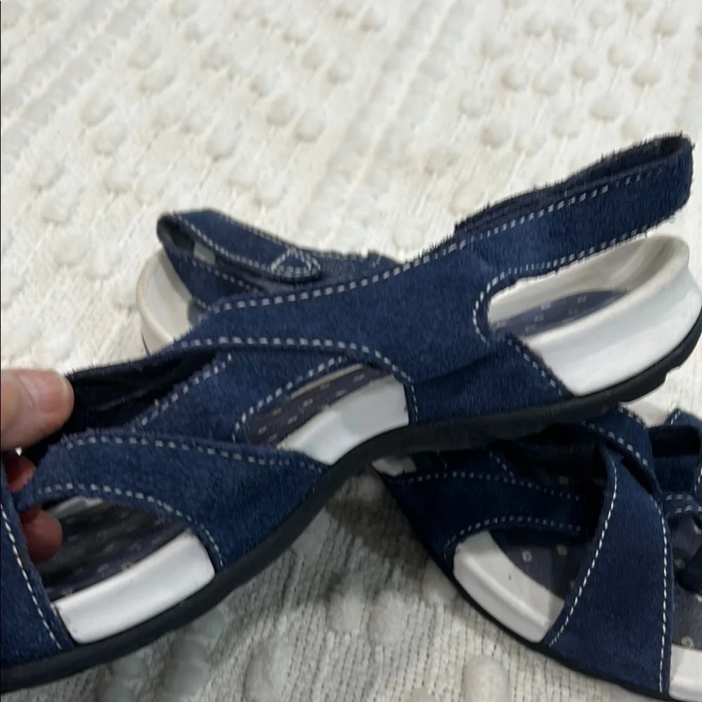 Lands' End Blue Leather Sandals with Crisscross Straps